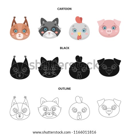 Protein, raccoon, chicken, pig. Animal muzzle set collection icons in cartoon,black,outline style vector symbol stock illustration web.