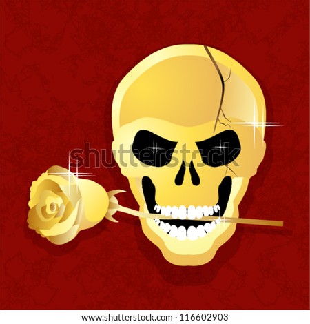 golden skull with a rose in his teeth for the Reds against