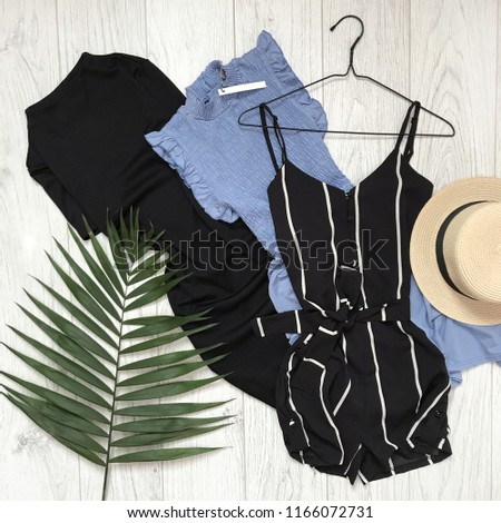 Women's things on a wooden background