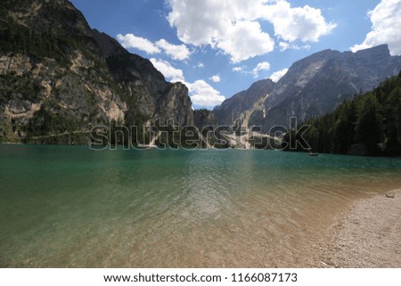 Panoramic view on lake Braies, Italy