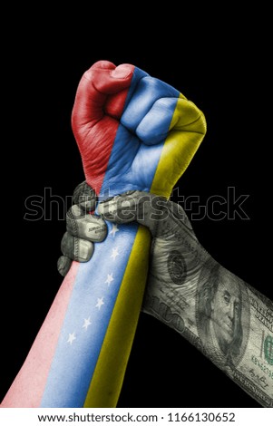 American Dollar vs Venezuela flag, fist flag, country of Venezuela
