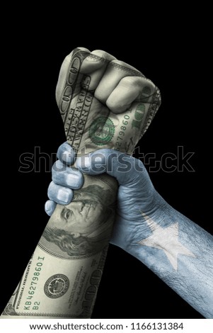 American Dollar vs Somalia flag, fist flag, country of Somalia