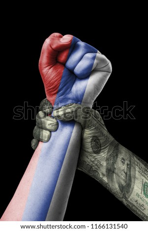 American Dollar vs Russia flag, fist flag, country of Russia