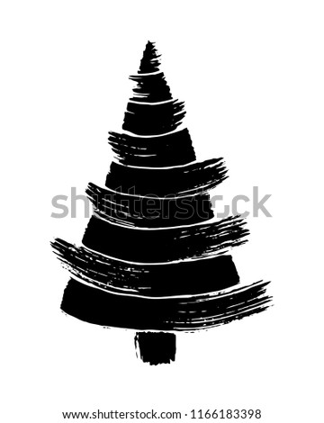 Hand drawn christmas tree isolated on a white background. Ink vector illustration. Modern brush calligraphy.