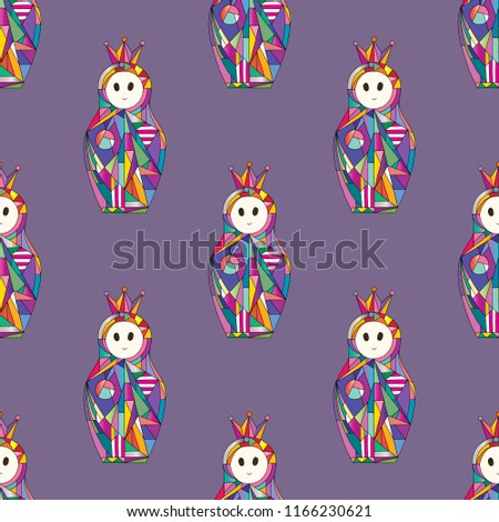 Matryoshka vector seamless pattern. Nesting doll character background. Abstract girls texture for wallpaper, wrapping paper, textile design, surface, phone case print, fabric.