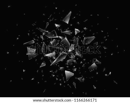 Shards of broken glass. Abstract explosion. Realistic vector background Royalty-Free Stock Photo #1166266171