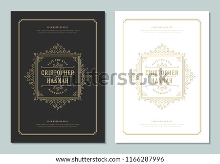 Wedding invitations save the date cards design vector illustration. Wedding invite title vintage templates.