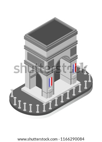 Vector 3d isometric monument of triumphal arch in Paris, vector illustration