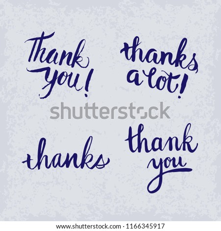 Thank You handwritten inscription with hand drawn lettering. Thank You calligraphy. Thank you card. Vector illustration. 4 variants.