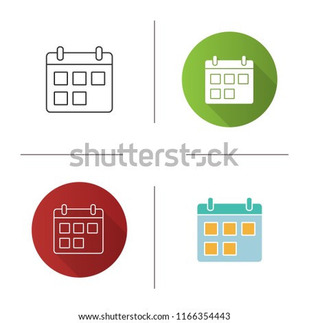 Calendar icon. Date range. Schedule. Flat design, linear and color styles. Isolated vector illustrations
