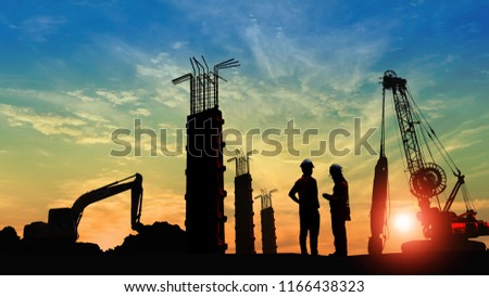 silhouette of construction sit with excavator and crane Royalty-Free Stock Photo #1166438323