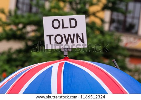 Inscription "Old town" on the umbrella