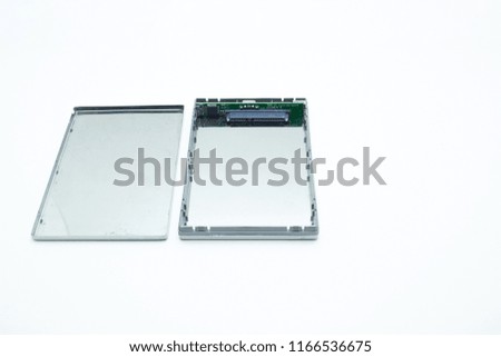 inside silver external harddisk isolated on white background