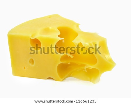 Piece of cheese on a white background