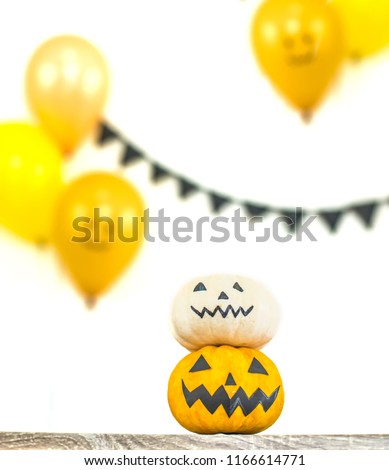 Halloween holiday concept.Halloween home decorations with pumpkins for trick or treat