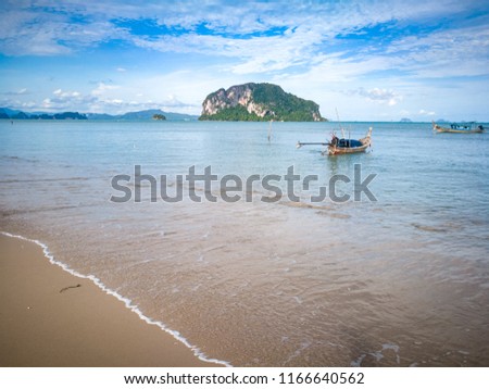 View of paradise island , turquoise sea and blue sky , picture for background