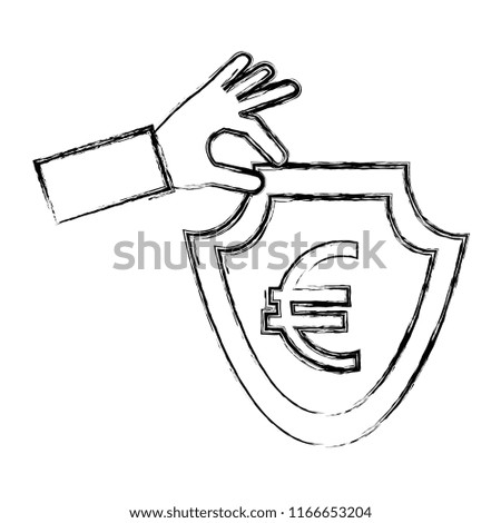 hand holding shield coin euro currency symbol