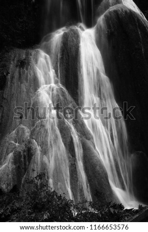 The black and white photography of the waterfall in North of Thailand. 