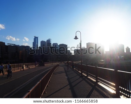 View of the Minneapolis Skyline from the Stone Arch Bridge in Minnesota 