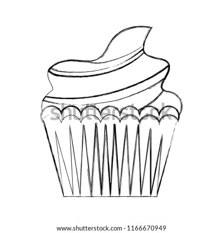sweet cupcake cream delicious pastry hand drawing