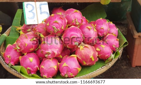 Selective low glycemic index Dragon fruit for good diet with its benifits; weigh loss and fiber, purchase at local fresh market and gourmet in department store, Thailand 