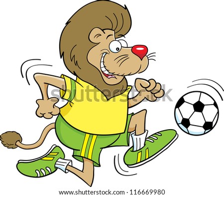 Cartoon illustration of a lion playing soccer
