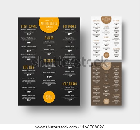 Design menu for cafes and restaurants. Patterns are black, white and brown. Vector illustration. Set