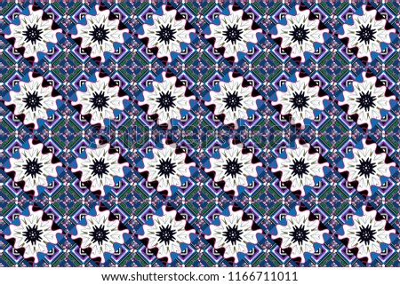 Raster illustration. Digital art abstract seamless pattern. Abstract white, blue and black image with a squares.
