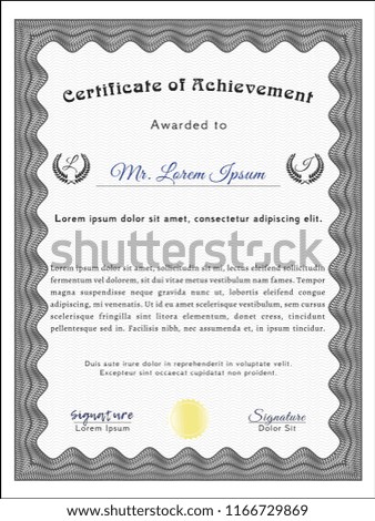 Grey Sample Diploma. With quality background. Vector illustration. Money design. 