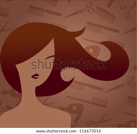 Hair accessories and woman silhouette on brown, vector