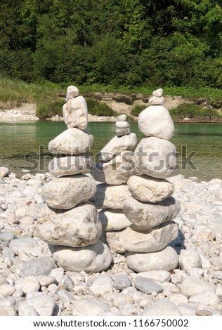 Close view of a traditinal cairns in the valley "Soca" in Slovenia