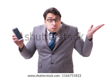 Businessman with mobile phone isolated on white