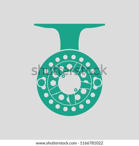 Icon of Fishing reel . Gray background with green. Vector illustration.