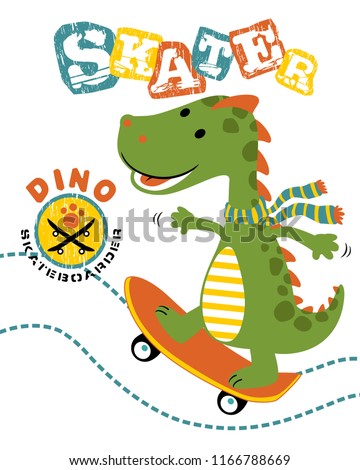 Vector illustration of dino cartoon playing skateboard 