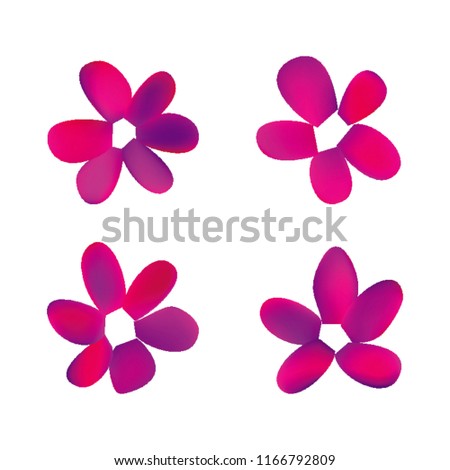 Flowers in gradient mesh, vector illustration. Four isolated abstract colored gradient flowers on white background. Realistic vector illustration for logo, web elements, ornaments, postcards.