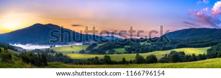 Sunrise over the Mountain, Polonina Carynska in Bieszczady Mountains Royalty-Free Stock Photo #1166796154