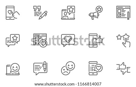 Feedback and Testimonials Vector Line Icons Set. Customer Relationship, Appreciations, Comments, Reviews. Editable Stroke. 48x48 Pixel Perfect. Royalty-Free Stock Photo #1166814007