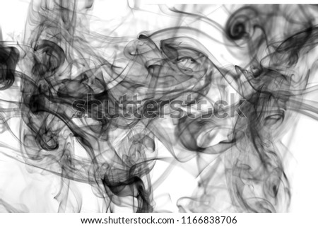 Movement of smoke,black smoke on white background.