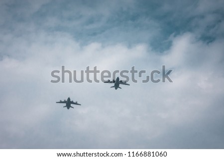 Photo of Royal Malaysian Airforce aircraft and fighter jet flying over Putrajaya for Malaysia National Day 2018