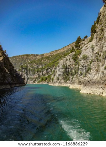 Turquoise lake and mountains. Turkish Green Canyon