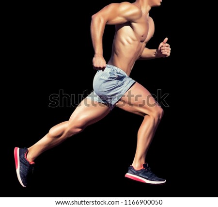 Sport concept. Unrecognizable runner man. Isolated on black background