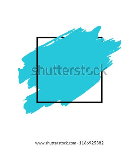 Art abstract turquoise brush paint texture design acrylic stroke over black square frame vector illustration. Logo brush painted watercolor background. Perfect For Logo, Sale banner, Icon, headline.