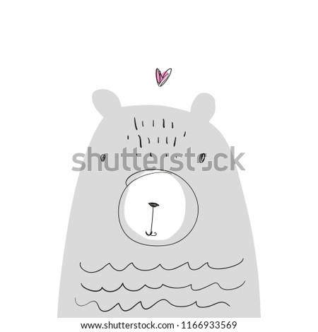 Vector cartoon cute hand drawn flat polar bear face. Scandinavian ursery art. It may be used for poster, postcard, layout, greeting card, wall art, phone case, t-shirt