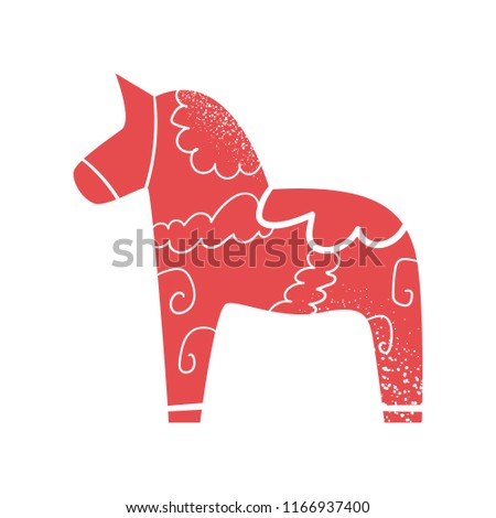 Red wooden scandinavian national horse, symbol of Sweden. Flat stylized art