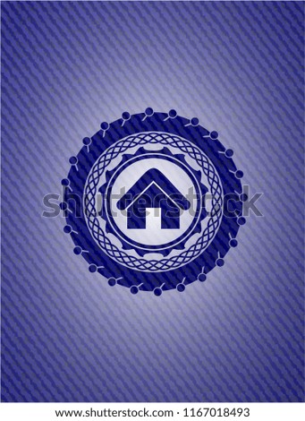 home icon inside jean or denim emblem or badge background