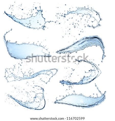  Water splashes collection isolated on white background