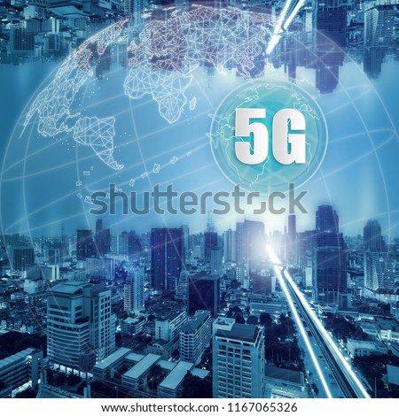 5G network wireless systems and internet of things, Smart city and communication network and connecting together, Connect global wireless devices.