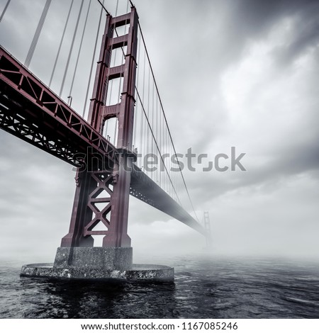 Bridge in mist. Bridge in a fog. Royalty-Free Stock Photo #1167085246