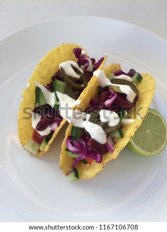 Vegan vegetarian healthy tacos, Mexican food.
