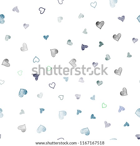 Light Blue, Green vector seamless template with doodle hearts. Illustration with hearts in love concept for valentine's day. Beautiful design for your business advert of anniversary.